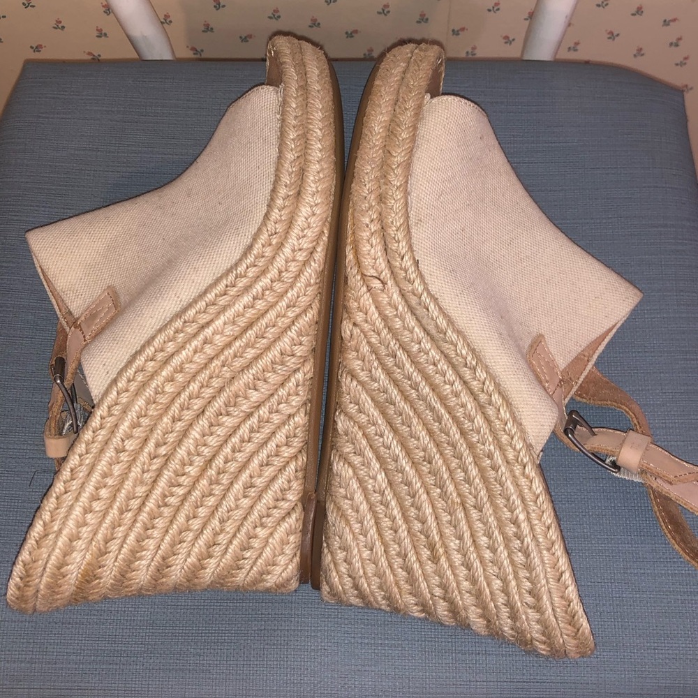 TOMS Cream Canvas Wedge Sandals - Picture 4 of 7